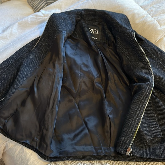 Zara Zippered Wool Blend Jacket ZW collection gray black herringbone 2143/866 XS - Picture 15 of 15
